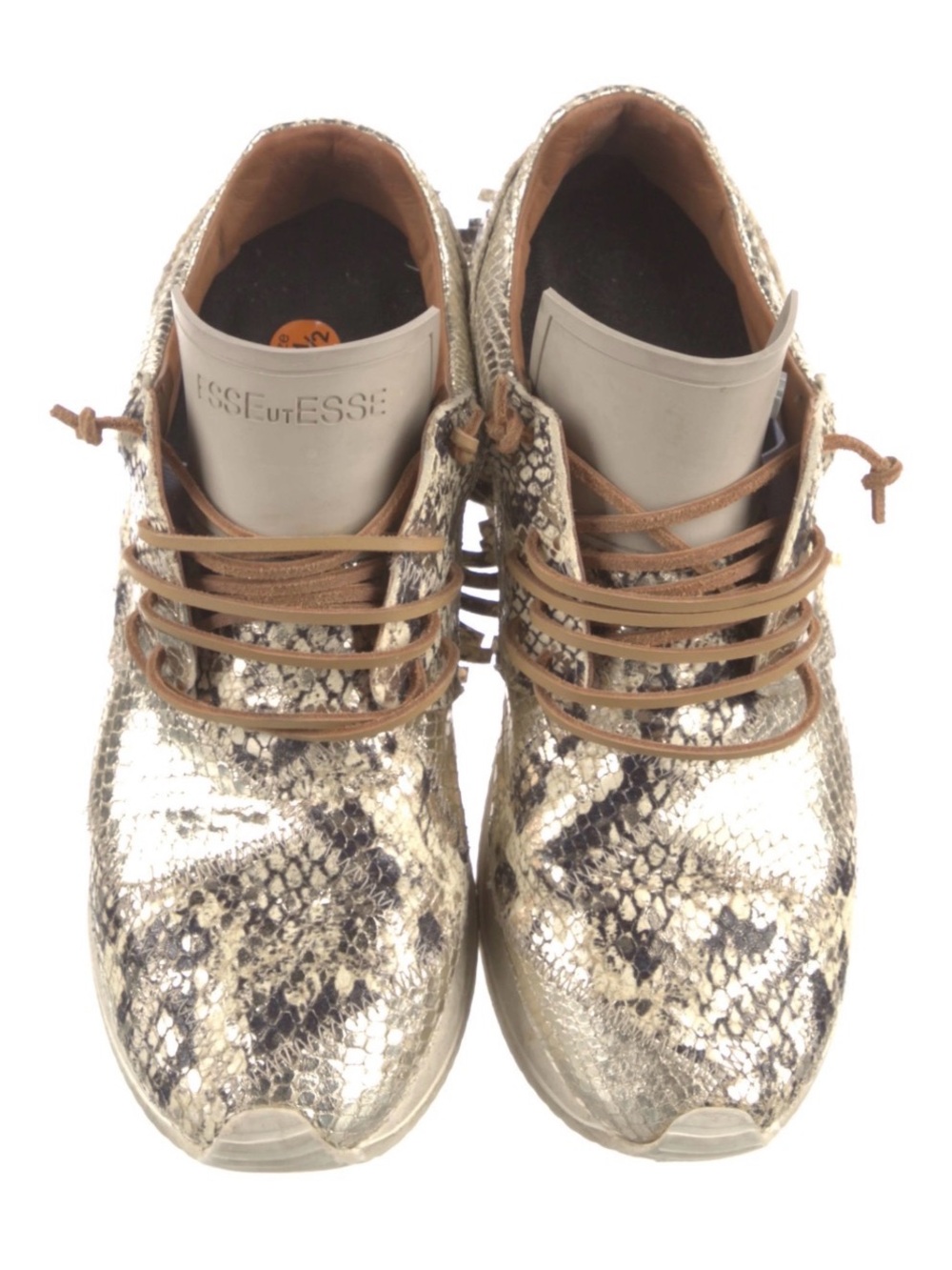 Essentiel Beige Snake-Print Women's Sneakers